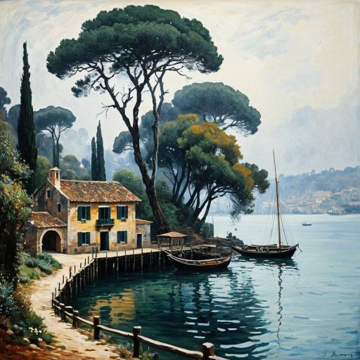 Ancient Harbor and Dock House by the Sea