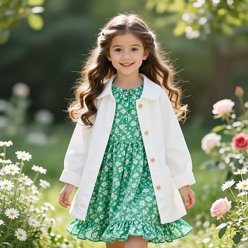 Joyful Girl in Floral Garden Dress