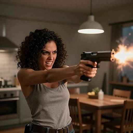 Curly-Haired Woman Firing in Brick Kitchen