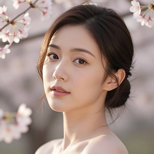 Elegant Asian Woman Portrait with Cherry Blossoms