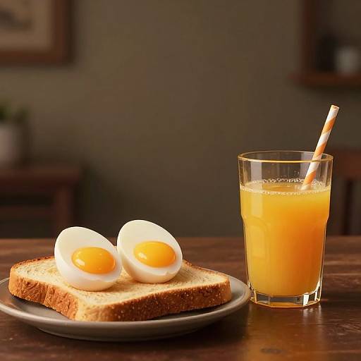 Breakfast with Eggs, Toast, and Orange Juice