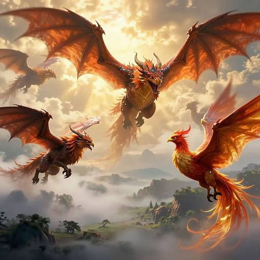 Mythic Beasts Soaring Above Valleys