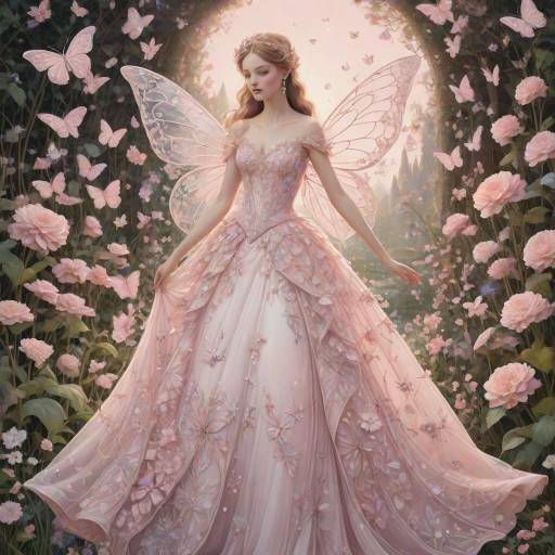 Elegant Butterfly Fairy in Floral Dress