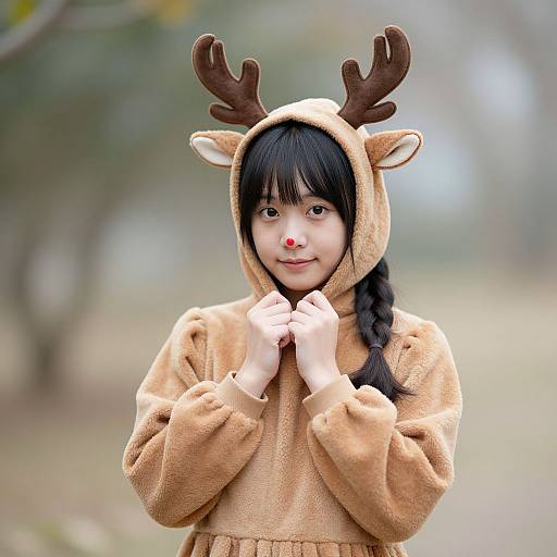 Realistic Girl in Deer Costume Outdoors