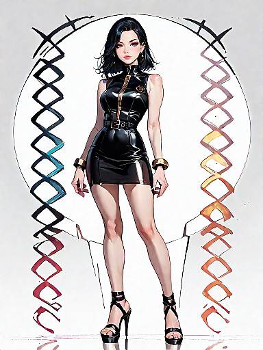 Elegant Chic Woman in Leather Outfit