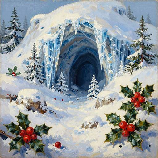 Christmas Snowy Ice Caves Landscape