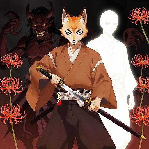 Kitsune Demon Slayer with Tsukuyomi Charm