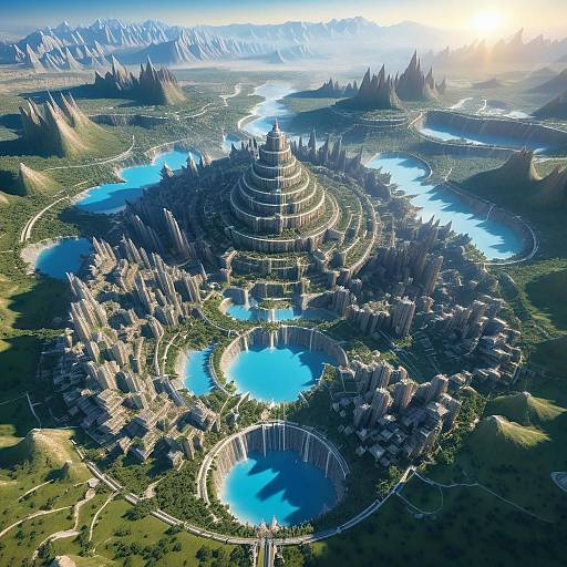 Massive Hyperborean City Aerial at Dusk