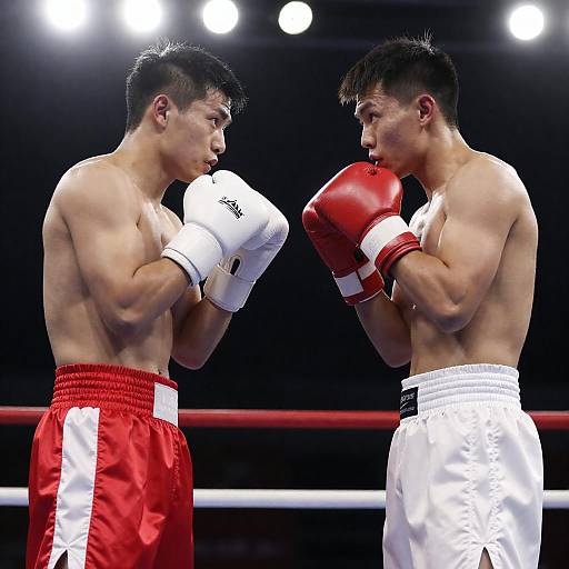 Intense Boxing Match: Red vs. White