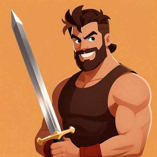 Dynamic Warrior with Sword and Smile