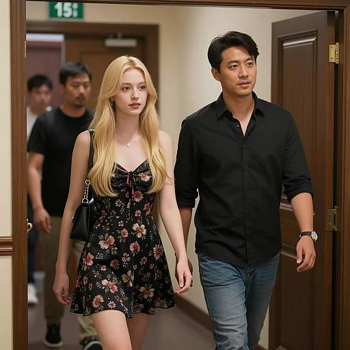 Young Couple Walking in Hallway