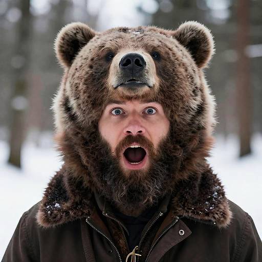 Whimsical Bearded Man in Snowy Forest