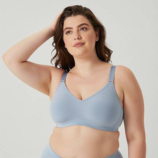 Plus-Sized Woman in Light Blue Bra
