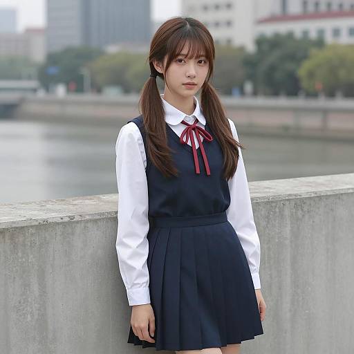 City Scene with Asian Woman Portrait