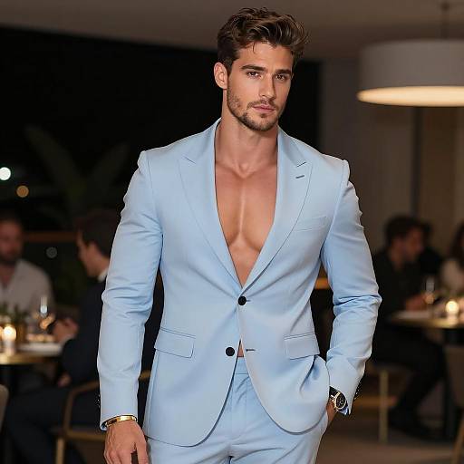Handsome Man in Light Blue Fitted Suit