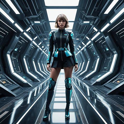 Futuristic Female Spy in Sci-Fi Corridor