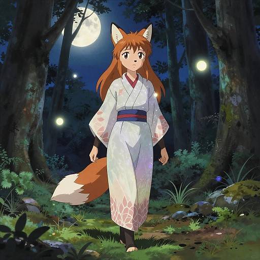 Ethereal Fox Spirit in Moonlit Forest