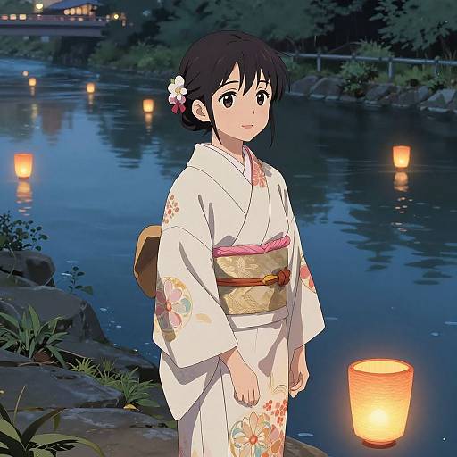 Anime Teen Girl in Traditional Kimono
