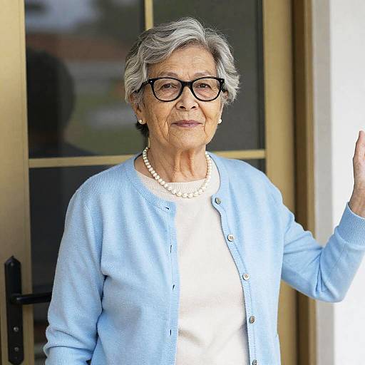 Elegant Elderly Woman by Glass Door
