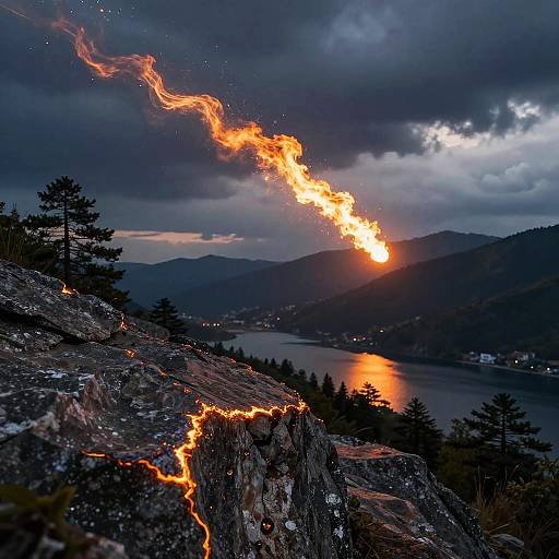Realistic Meteor Over Mountain Landscape