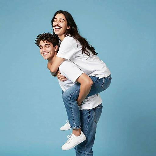 Couple Piggyback Ride with Smiles