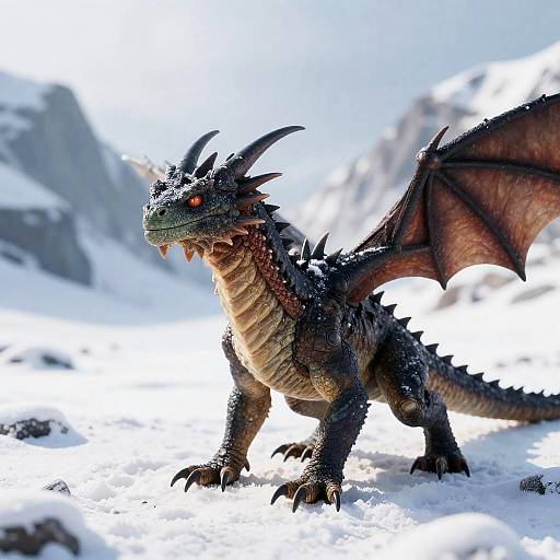 Glacial Wyvern on Snowy Mountain Path