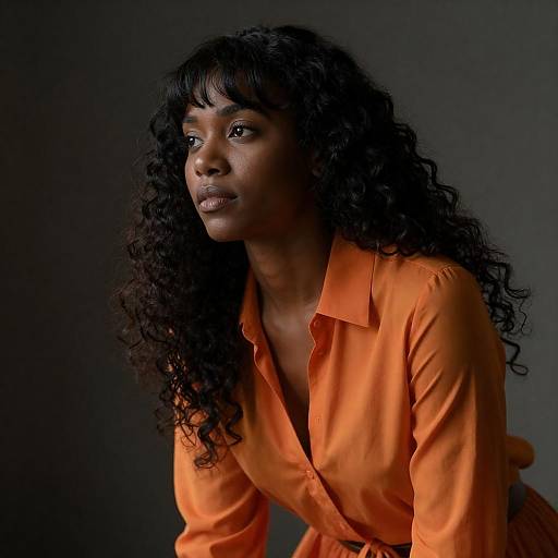 Dramatic Portrait: Woman in Orange Blouse