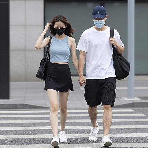 Young Couple Walking in Urban Setting
