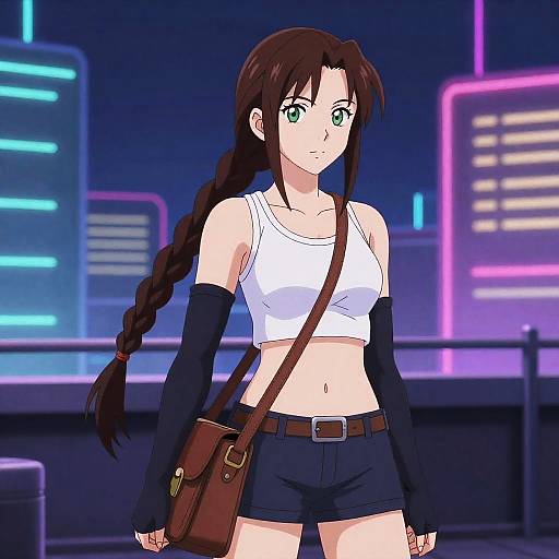 Neon Rooftop Aerith in Otaku Style