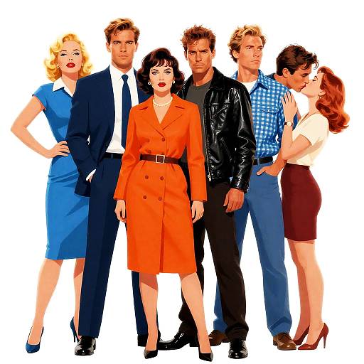 Vintage Style Group Portrait Illustration