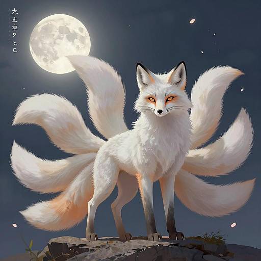 Nine-Tailed Fox Under Moonlit Sky