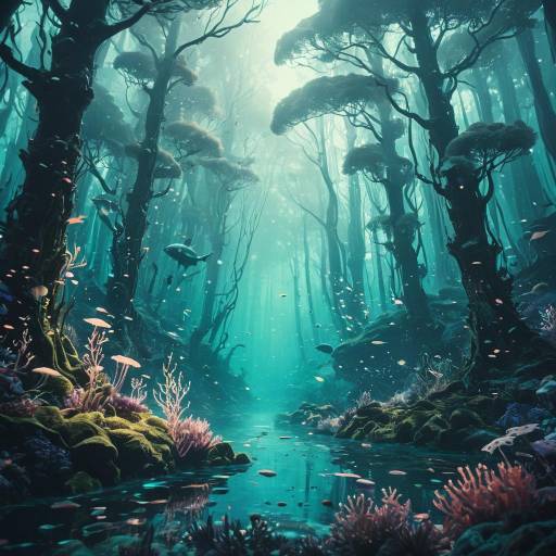 Ethereal Underwater Fantasy Forest Illustration