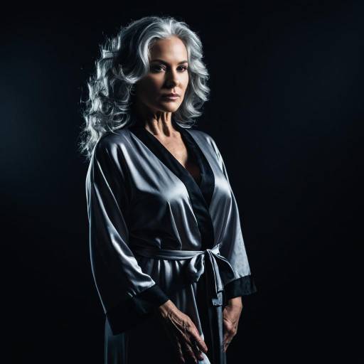 Elegant Mature Woman in Silver Lingerie Robe