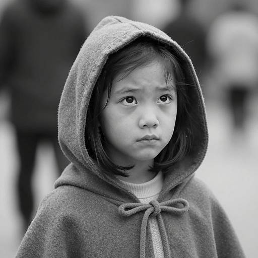 Serious Girl in Hooded Cloak Portrait
