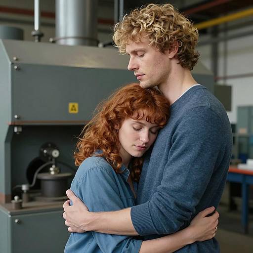 Couple Embracing in Industrial Setting