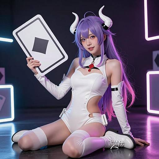 Purple-Haired Anime Girl Neon Art