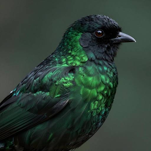 Iridescent Ebony Bird Portrait in Detail