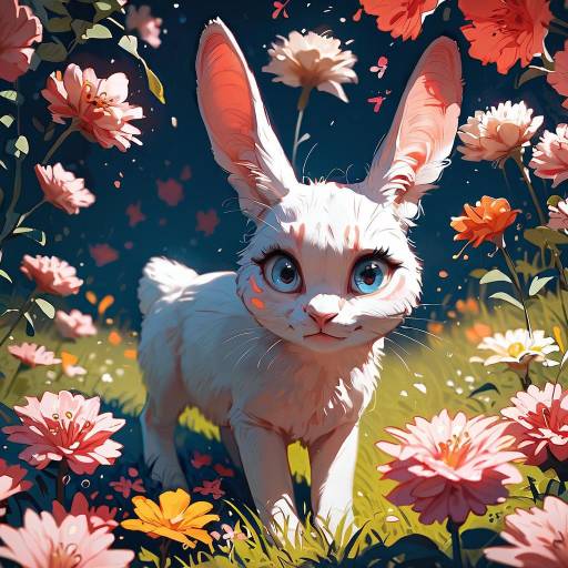 Whimsical Rabbit in a Colorful Landscape