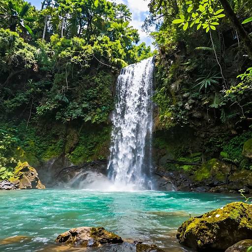 Tropical Waterfall in Lush Rainforest