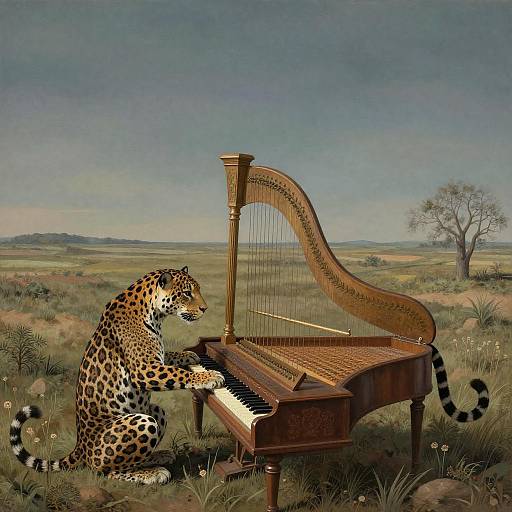 Surreal Jaguar Playing Harpsichord