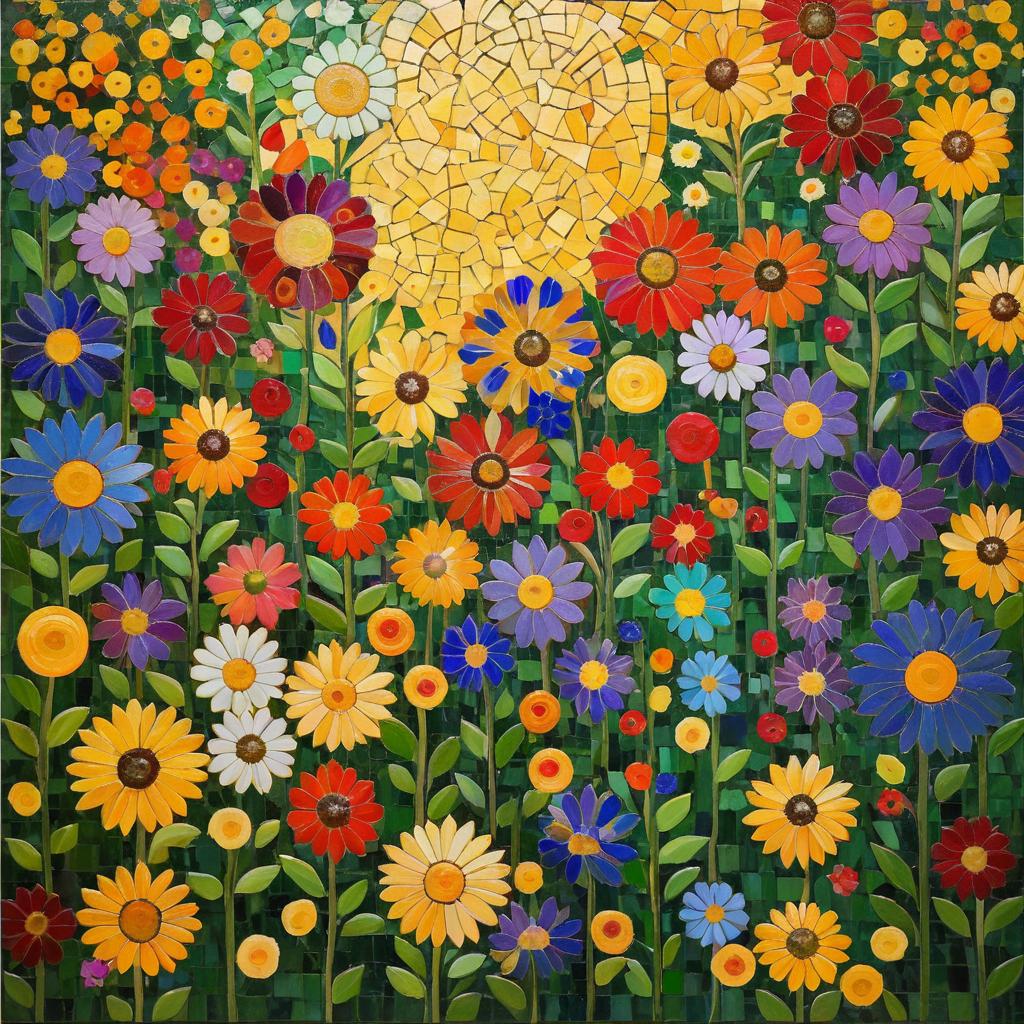 Surreal Mosaic Flower Garden in Klimt Style