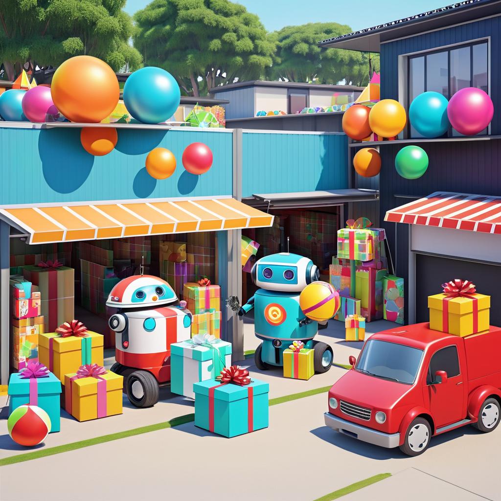 Festive Robots Loading Gifts for Summer