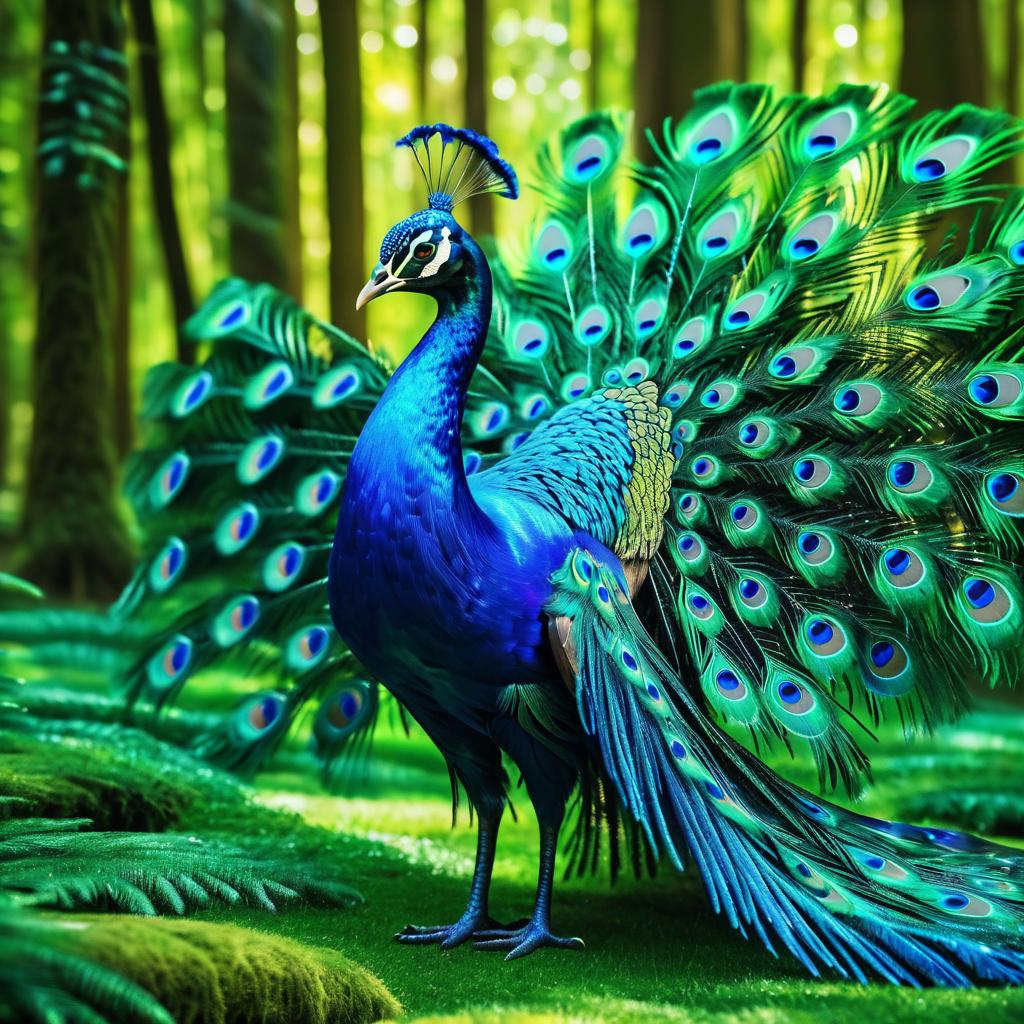 Vibrant Peacock in Psychedelic Forest