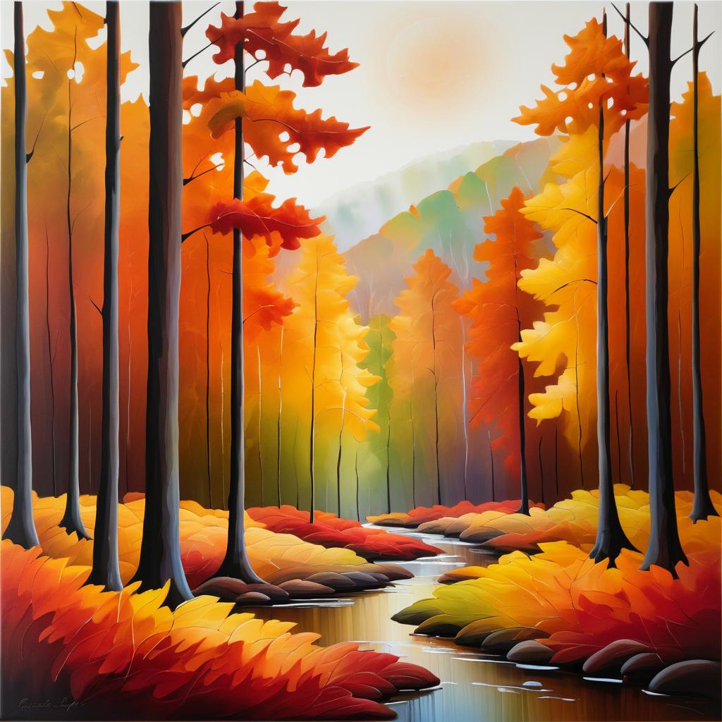 Vibrant Autumn Forest in O'Keeffe Style