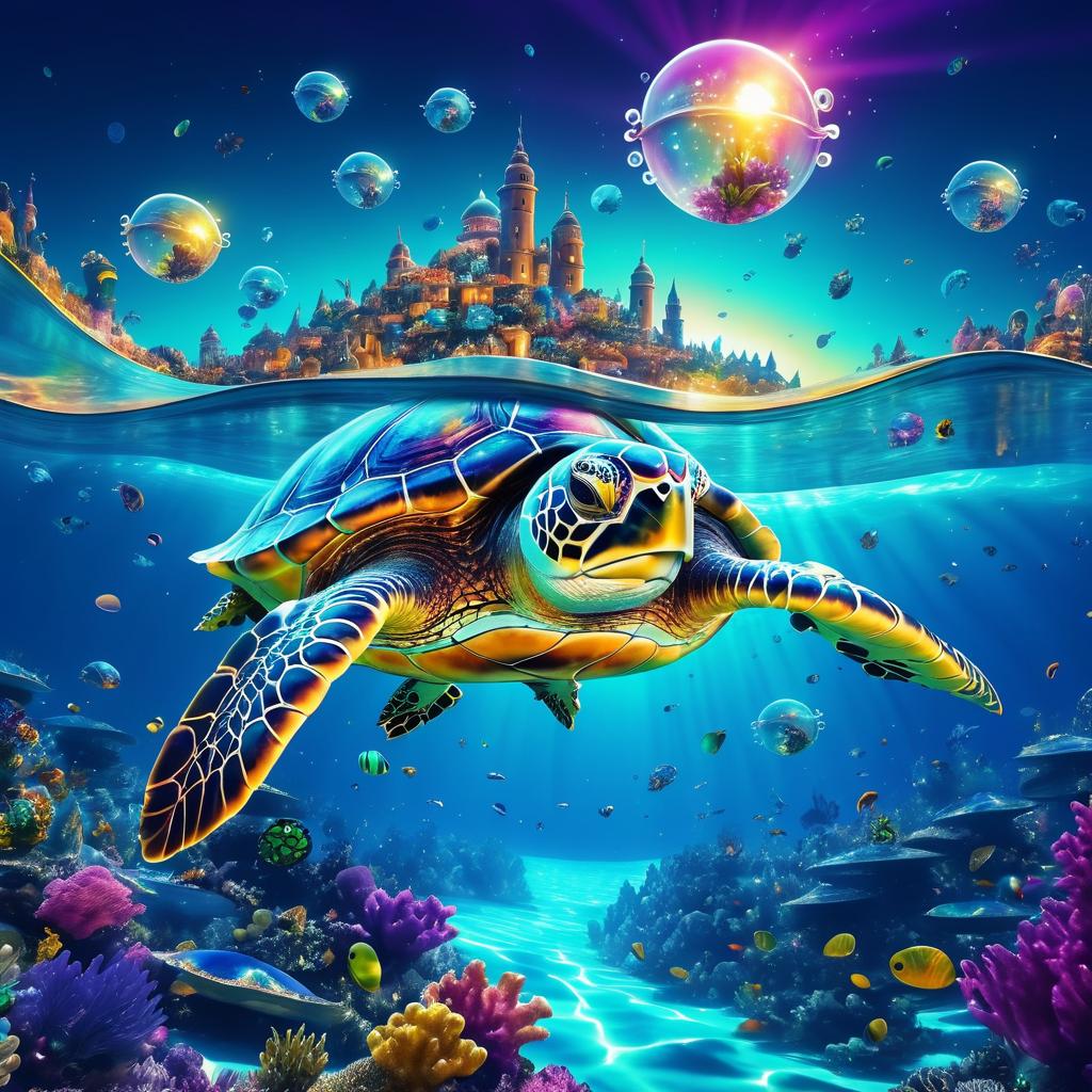 Colossal Turtle in Vibrant Ocean Fantasy