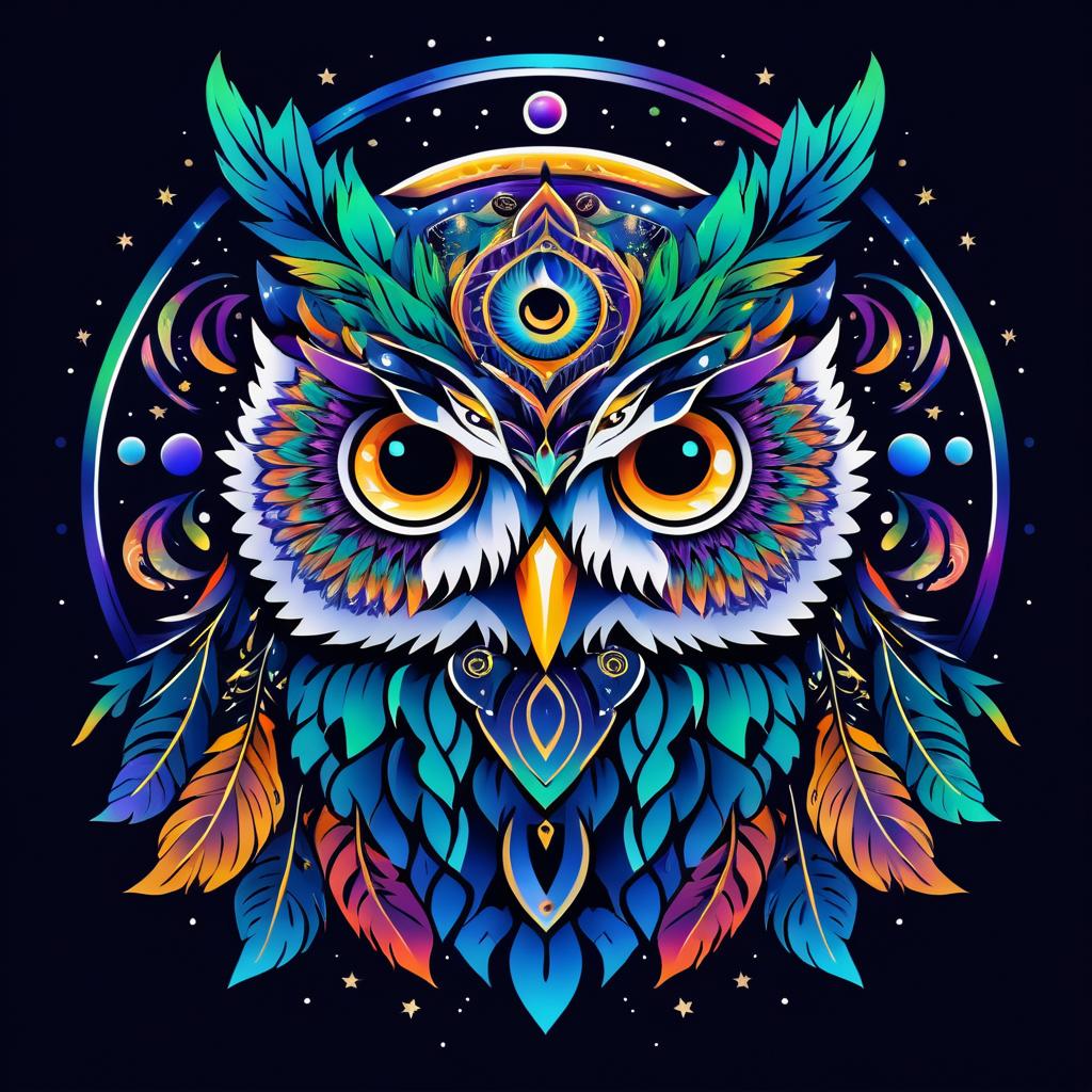 Vibrant Owl Sage Tattoo Logo Design