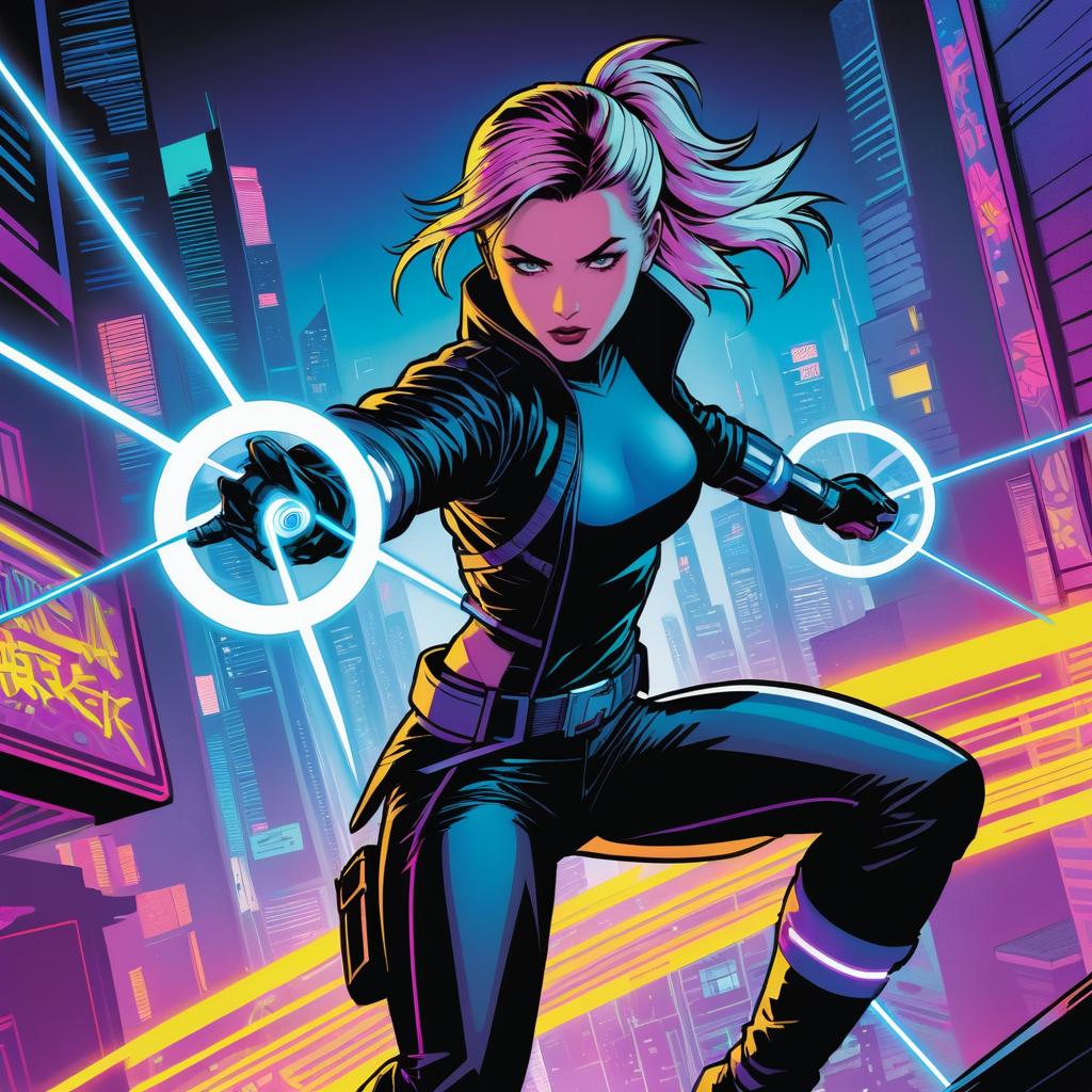 Dynamic Cyber Ninja in Neon Metropolis