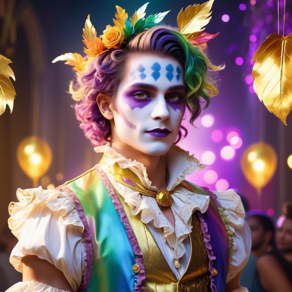 Flamboyant Jester in Vibrant Lighting