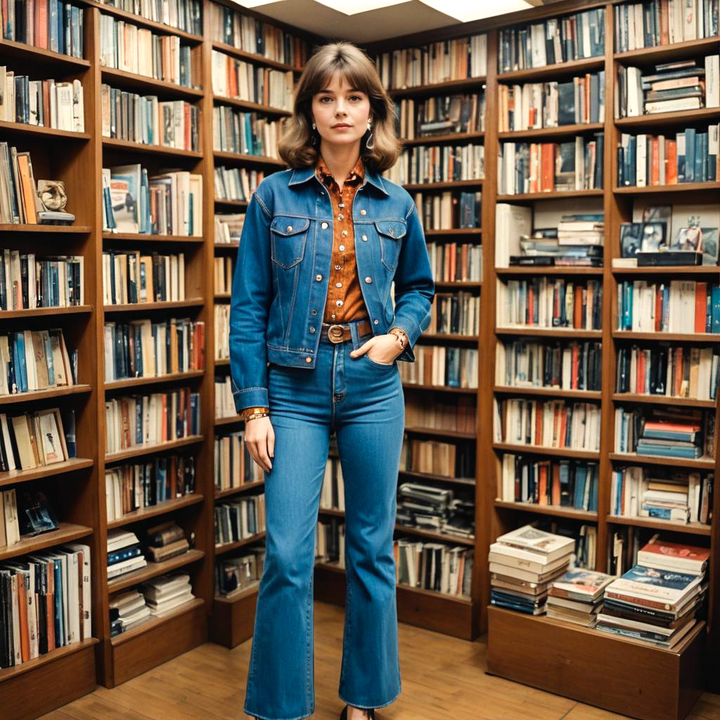 70s Inspired Fashion in Cozy Bookshop