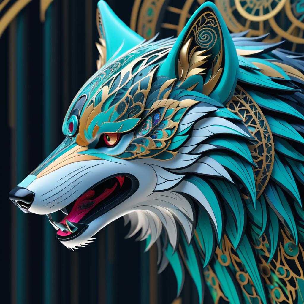 Intricate Biomechanical Wolf in Vivid Detail